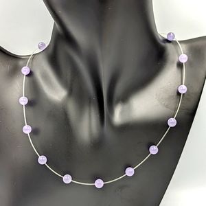 Beautiful Lavender Jade Stations Fishwire with 14k Gold Clasp Beaded Necklace